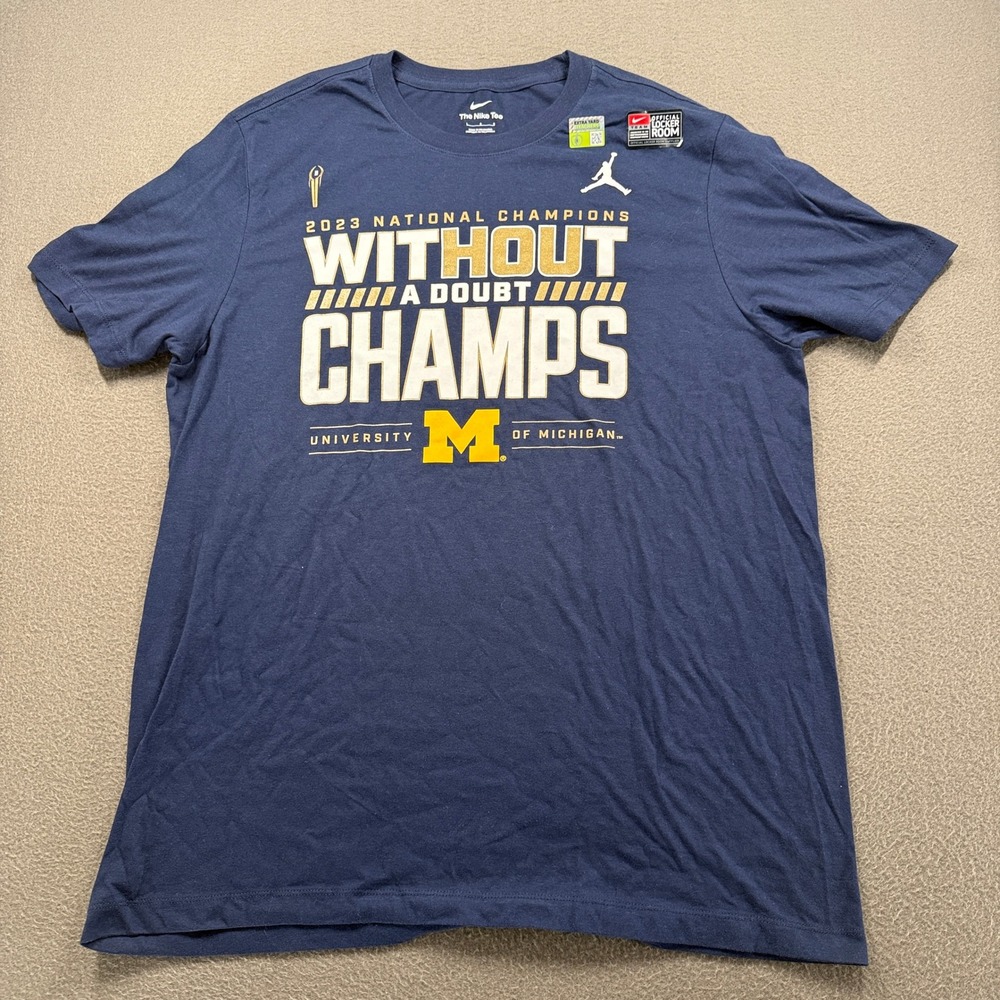 Jordan Michigan Wolverines 2023 National Champions Shirt Mens Size Large Navy